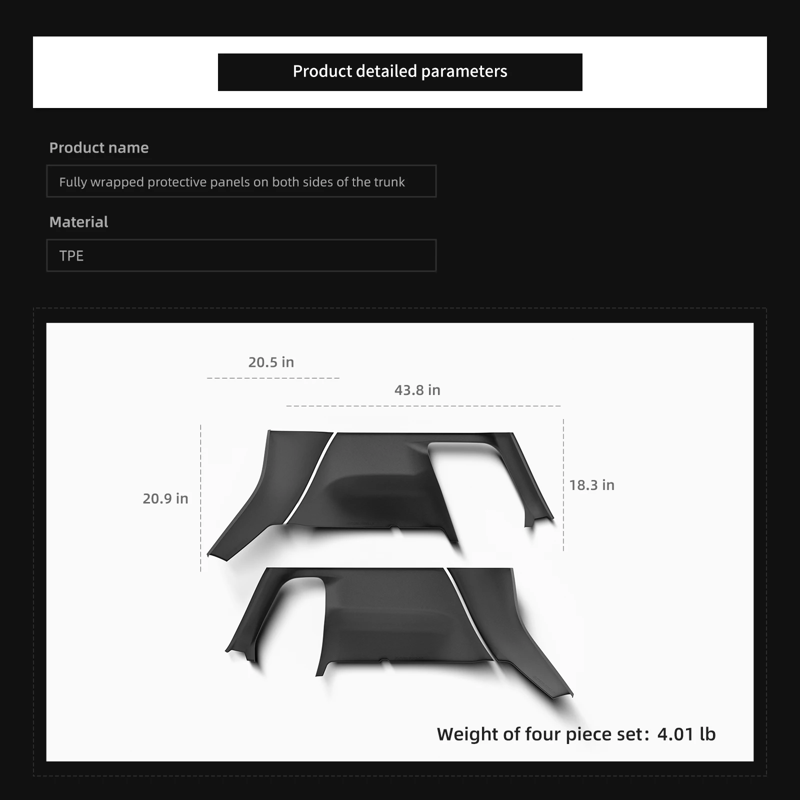 Smabee for Tesla Model Y Juniper Rear Trunk Side Anti-Kick Pad Full Coverage Protection Kit Car Anti-dirty Pad Black