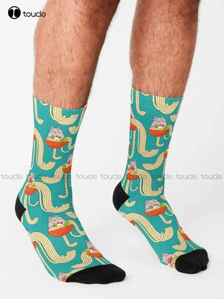 Plates Of Noodles And Funny Cats. Socks Baseball Socks 360° Digital Print Personalized Custom Unisex Adult Teen Youth Socks Art