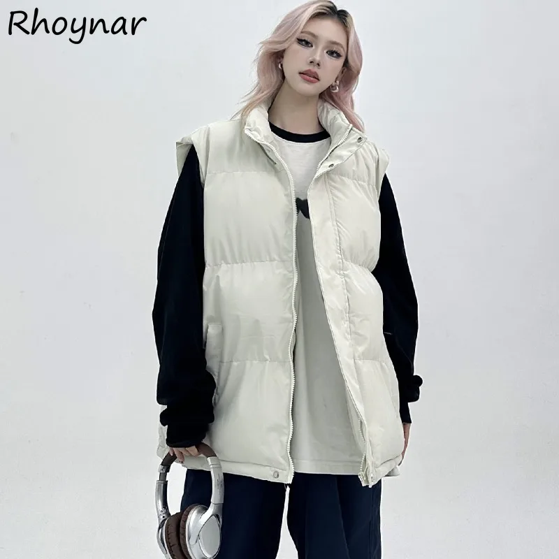 Parkas Women American Retro Sleeveless Baggy Warm Cozy All-match Casual Solid High Street Minimalist Fashion Clothing Winter Ins