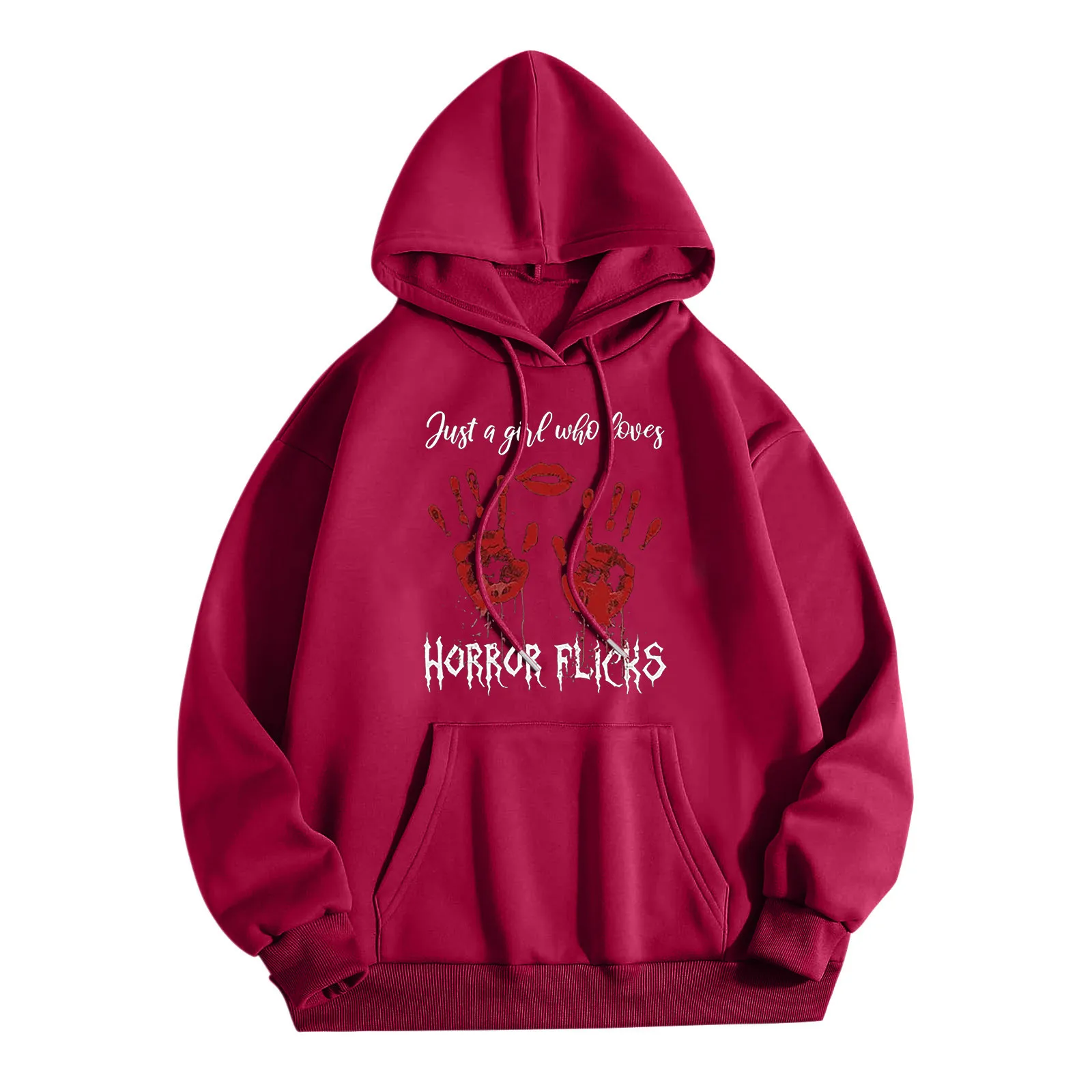 Dames Effen Kleur Halloween Hoodie Ronde Hals Lange Mouw Zak Trektouw Hoodie Herfst En Winter Casual Warme Trend Hoodies