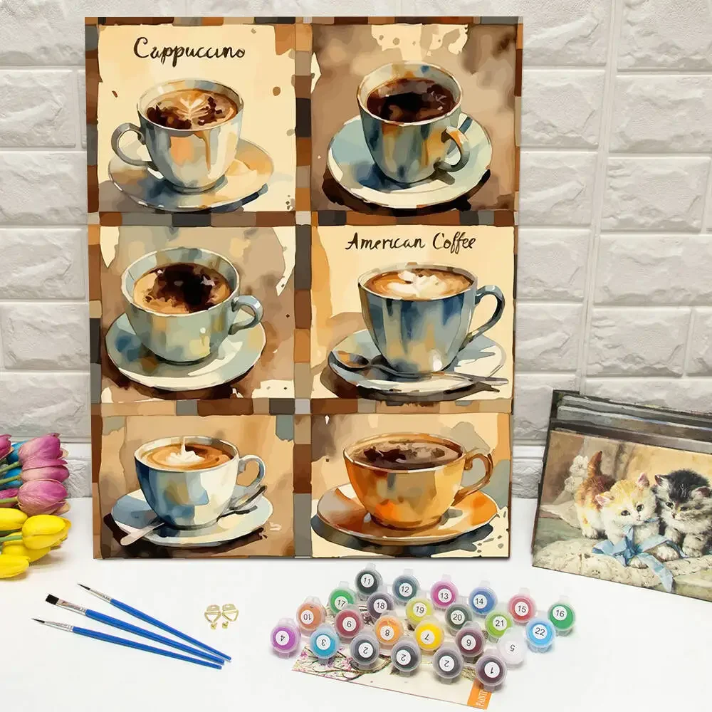 

Цифровая картина маслом, кофейная чашка, краска по номерам, наборы для рисования на холсте, мультяшная раскраска по номерам, набор для взрослых, ручная роспись, подарок