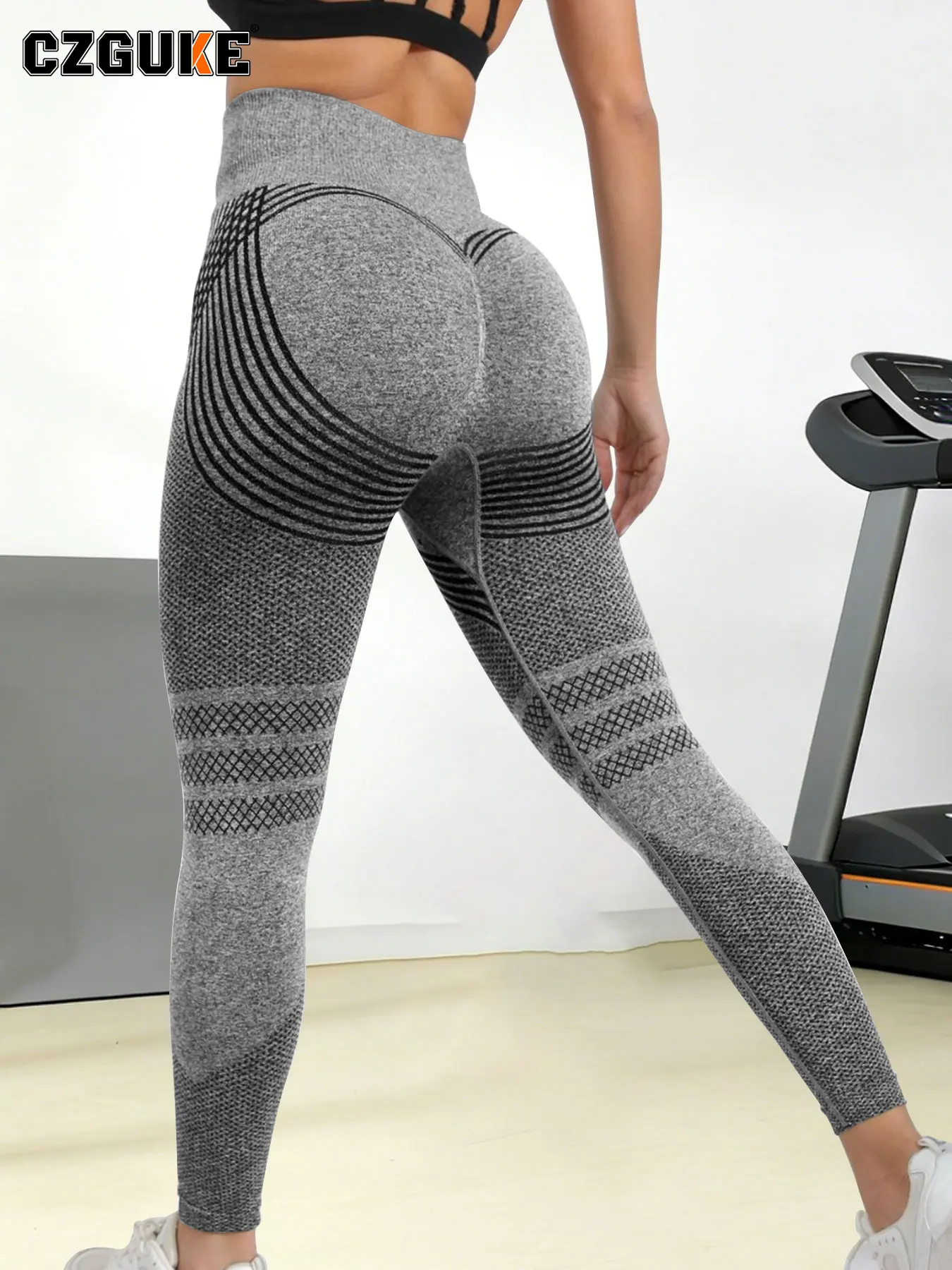 CZGUKE Pantalon moulant tricoté sans couture pour femme, avec une grande élasticité, taille haute, pour entraînement physique, séchage rapide, respirant, pantalon de yoga