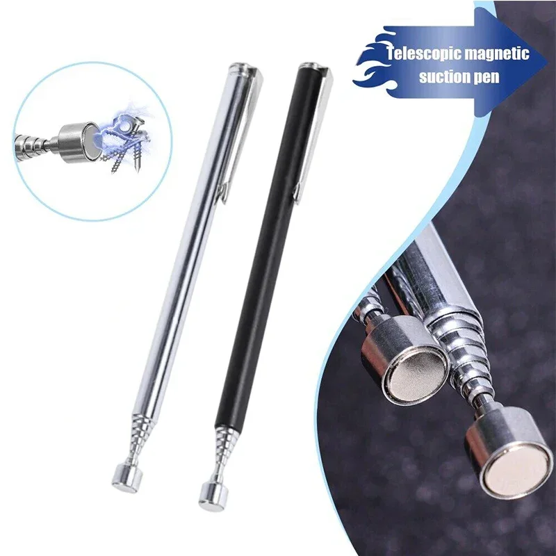 Mini bolígrafo magnético portátil, barra de succión retráctil, barra de succión de Metal para recoger tuercas y pernos, herramientas de reparación de automóviles