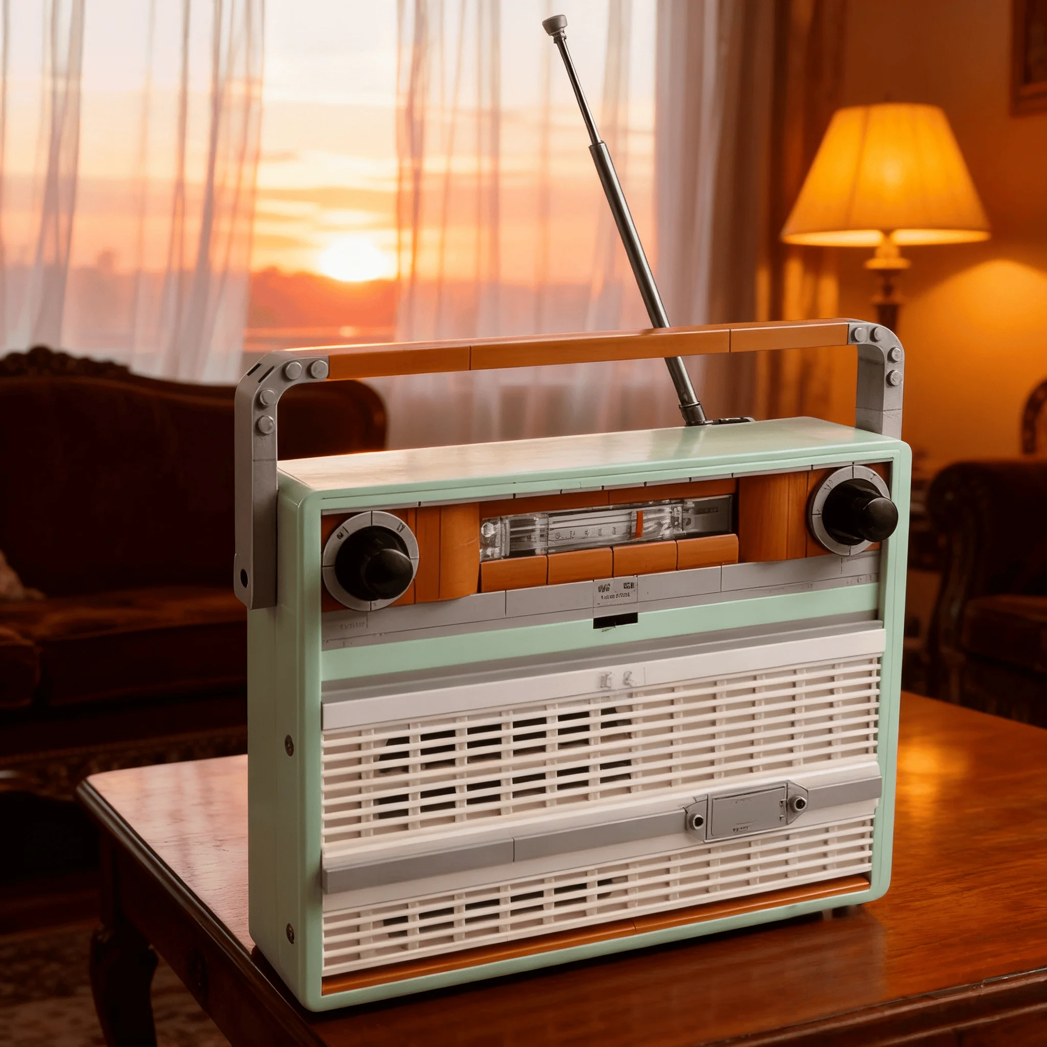 

2026 new home decoration 906pcs fun good-looking mint green creative assembly block retro radio plastic puzzle adult gift Christ