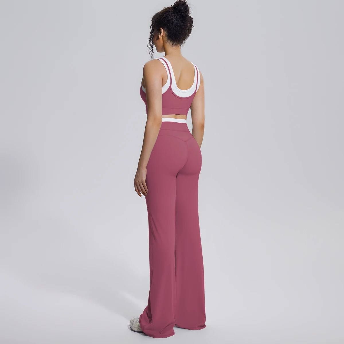Neues Farbblock-Set mit Schönem Rücken-Yoga-BH und Weiten Hosen für Sommer, Fitness, Laufen und Workout, Hochelastisches, Lockeres Schlaghosen-Oberteil – Detail 24