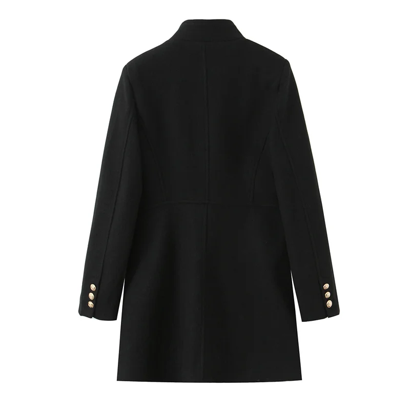معطف نسائي 2025 خريف وشتاء نمط جديد أسود طويل الأكمام زر مزين معطف بسيط موضة عادية متعددة الاستخدامات #2