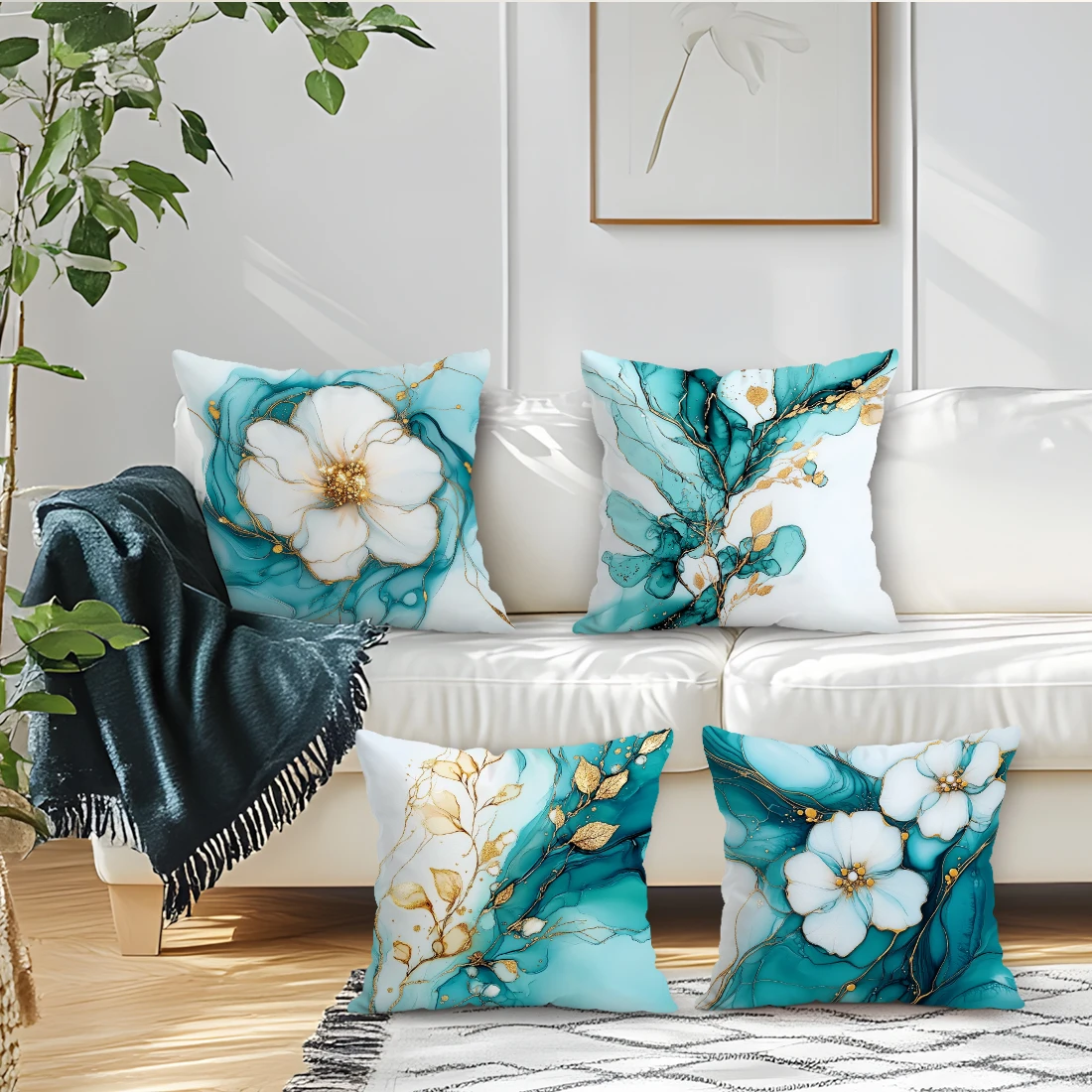 Marble Flowers Cushion Pillowcase Printed Polyester 40/45/50