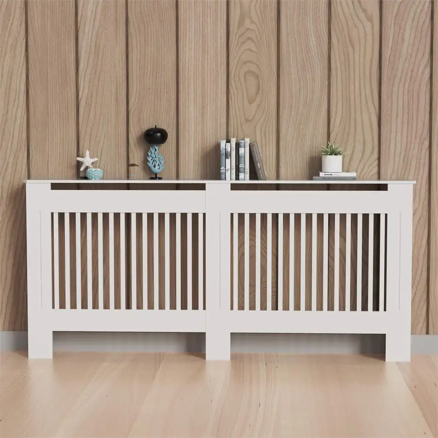 High Radiator Cover Modern Slatted Vertical Radiator Cover MDF Cabinet High Radiators Shelf for Bedroom Living Room Radiators