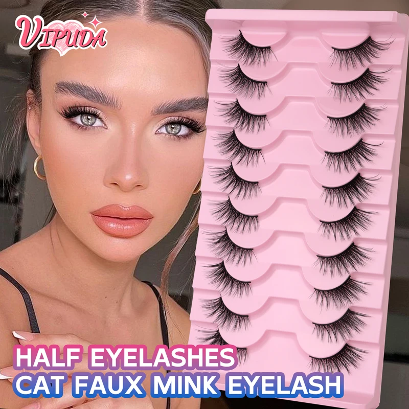 10 Pairs Half Eyelashes Natural New Faux Mink Cat Eye Lash Wispy Fluffy Soft False Lash Extension Makeup Tool