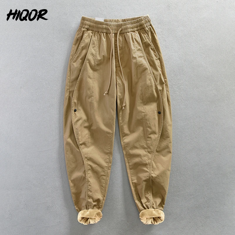 HIQOR Men's Clothing New In Winter Fleece Warm Cargo Pants Man Thick Baggy Trousers Streetwear Joggers Pantalones Cargo Hombre