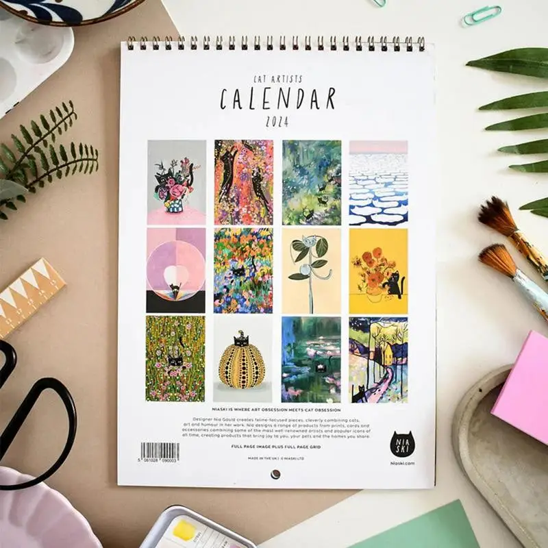 Cat Art Wall Calendar 2024 Calendar Planner From Jan to Dec Novelty 12 Month Easy Planning Wall Calendars Creative Gifts for Cat