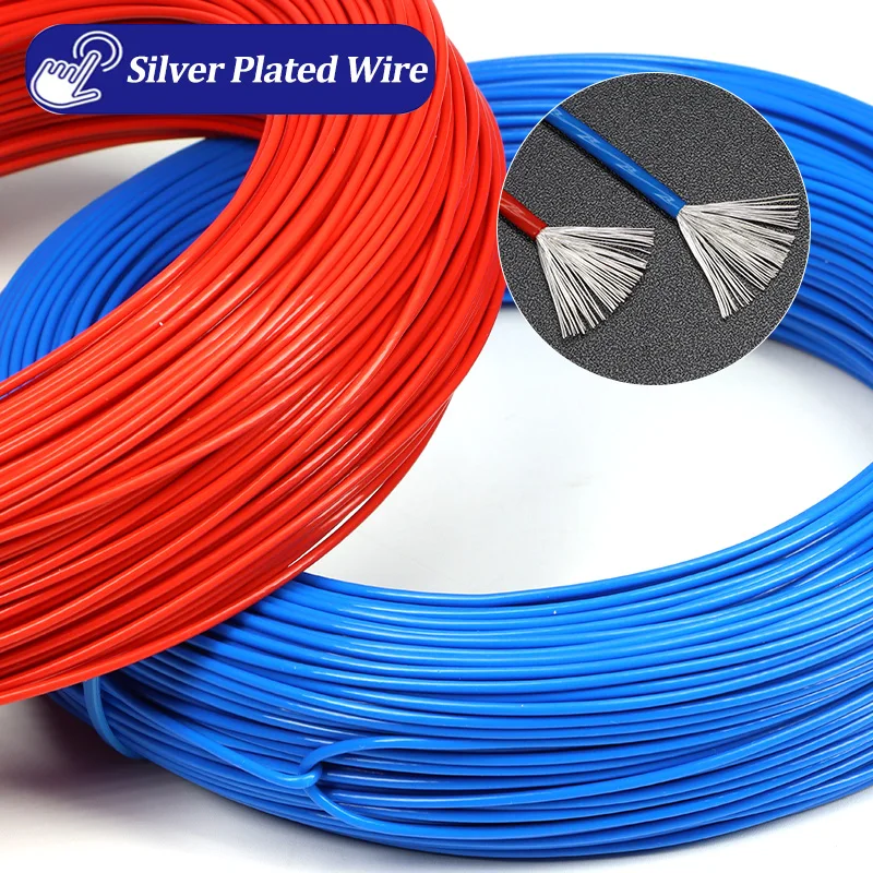 1~50m Red/Blue Sq0.06~10mm High Temperature FEP Silver Plated Wires 300V Stranded Cable for Audio Speaker Headphone HiFi Signal