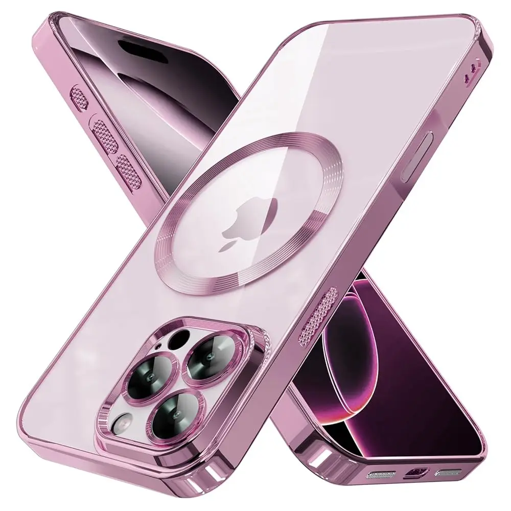 

Magnetic Case for iPhone 16 Pro Max Electroplated Clear TPU Soft Phone Case [Full Camera Lens Protection] Non-Yellowing N56 M