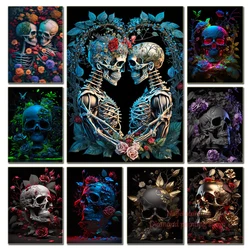 Loving Skull 5D Diy Diamond Painting Skeleton Sea of Flowers Cross Stitch Kit Embroidery Diamond Mosaic Home Art Hallowen Decor