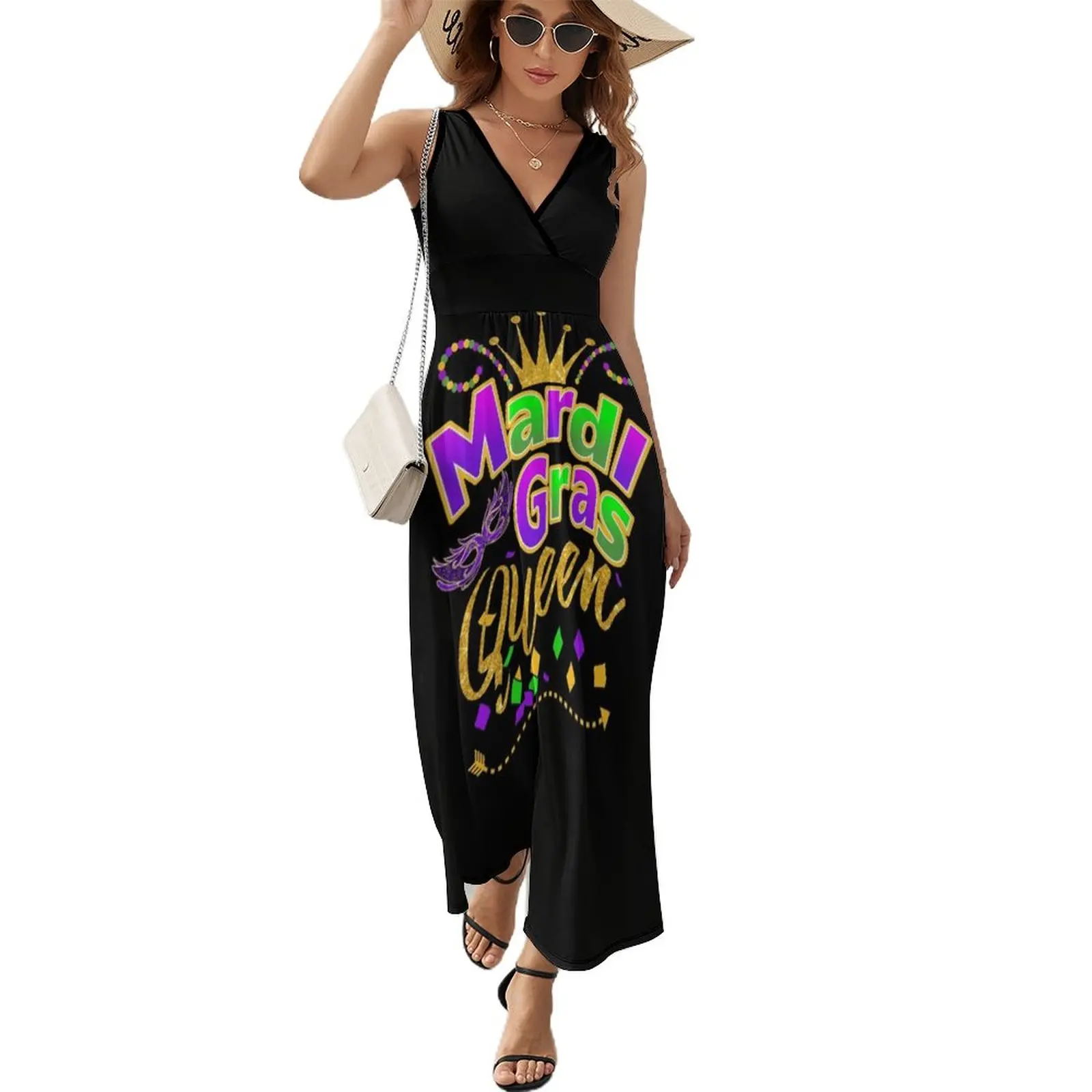 

Mardi Gras Queen Crown Festival Carnivals T Shirt Gift And Accessories, Queen Of Mardi Gras Costumes Women Sexy Sleeveless Dress