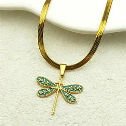 Vintage Personality Dragonfly Pendant Necklace For Women Stainless Steel Gold Color Clavicle Chain Necklaces Jewelry NZZZ402S04