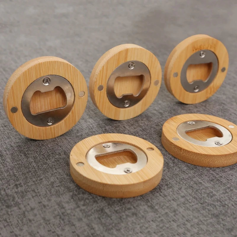 

Открывалка для бутылок круглой формы, бамбуковая открывалка для пива, барные напитки, гаджеты, магнит на холодильник, украшение, портативные вечерние бытовые инструменты