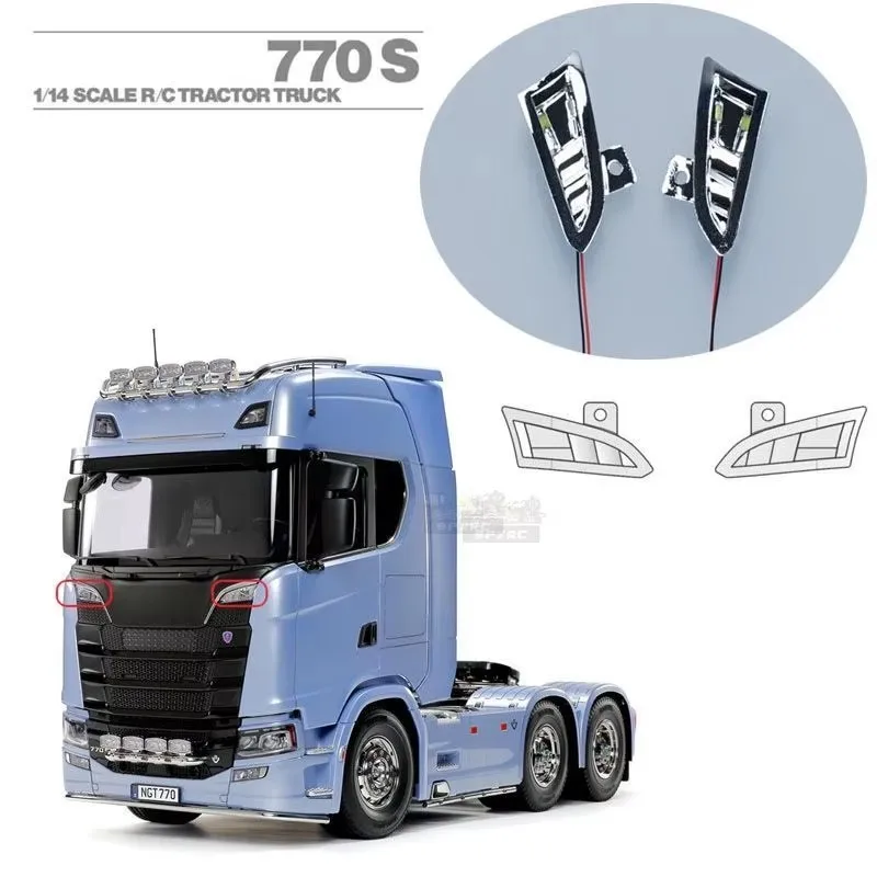 2pcs LED Front Spotlight Lamp for 1/14 Tamiya RC Dump Truck SCANIA 770S 6X4 56368 8X4 56371 Car Accessories