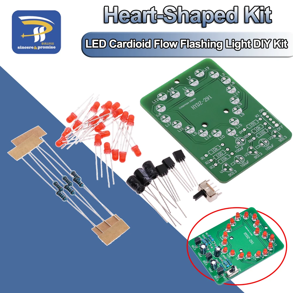 LED Heart-Shaped Running Light Flashing Water Light Kit Electronic DIY Making Learning Fun Technology Training