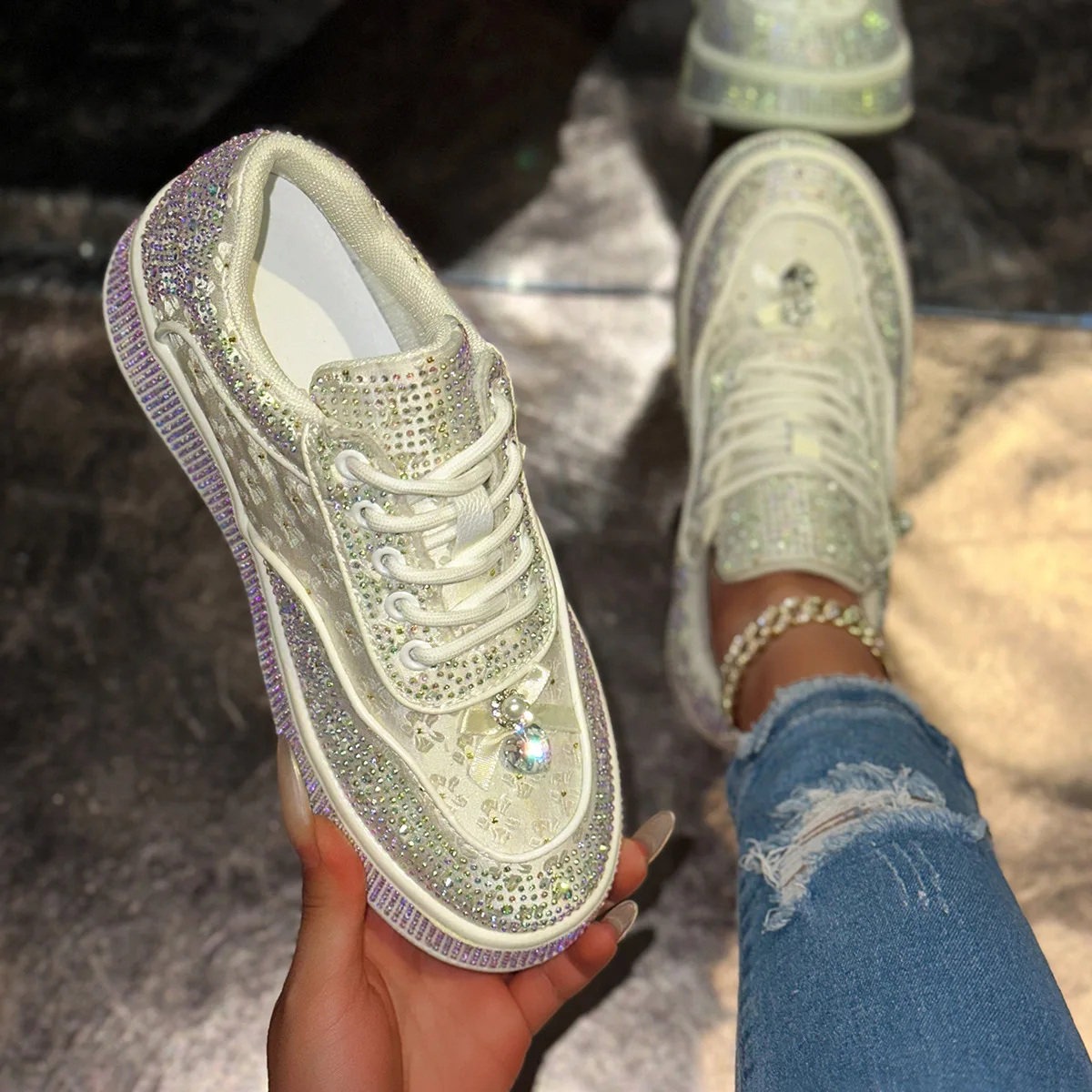 Brand Women Luxury Sneakers Fashion Comfort Women Shoes Plus Size Rhinestones Women Designer Causal Shoes Platform Sport Shoes view 3