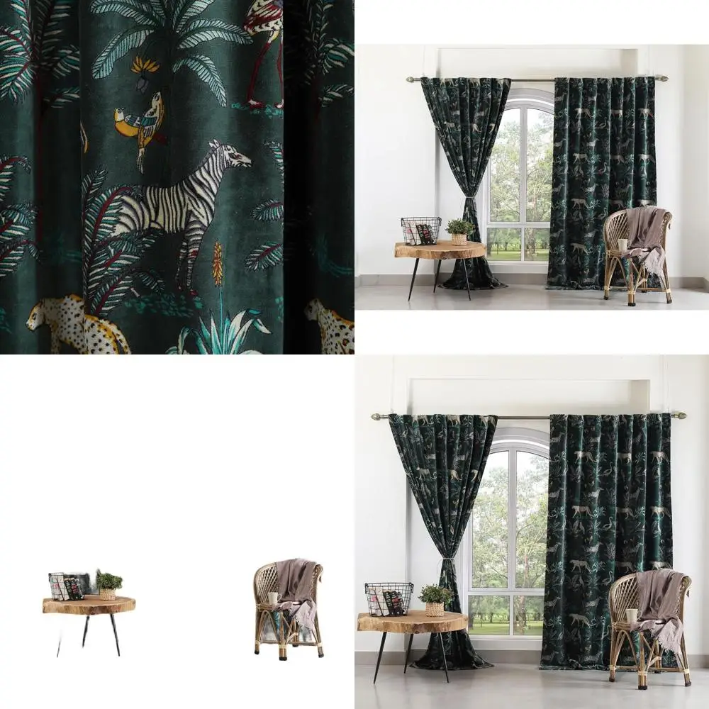 

Emerald Green Velvet Curtain, 52 x 72, Cotton, Printed, One Panel