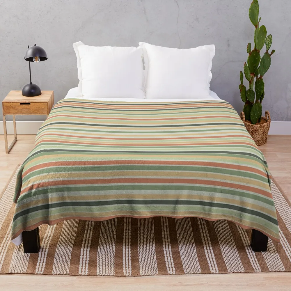 

Fine Stripes Soothing Pastel Pattern in Sage Green and Coral Clay Throw Blanket Soft Beds Warm Blankets