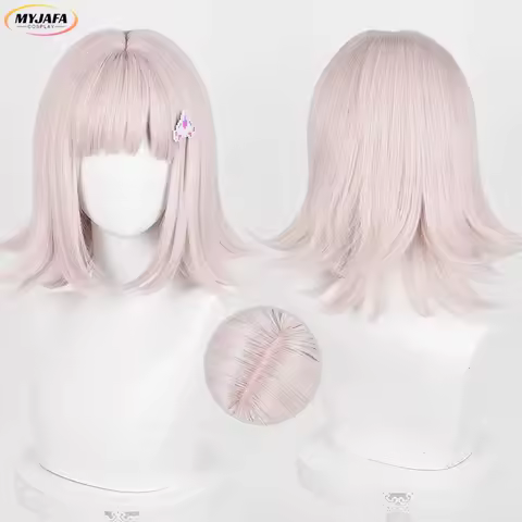 High Quality Nanami ChiaKi Cosplay Wig Short Gray Pink Scalp Heat Resistant Synthetic Hair Halloween Party Anime Wigs + Wig Cap