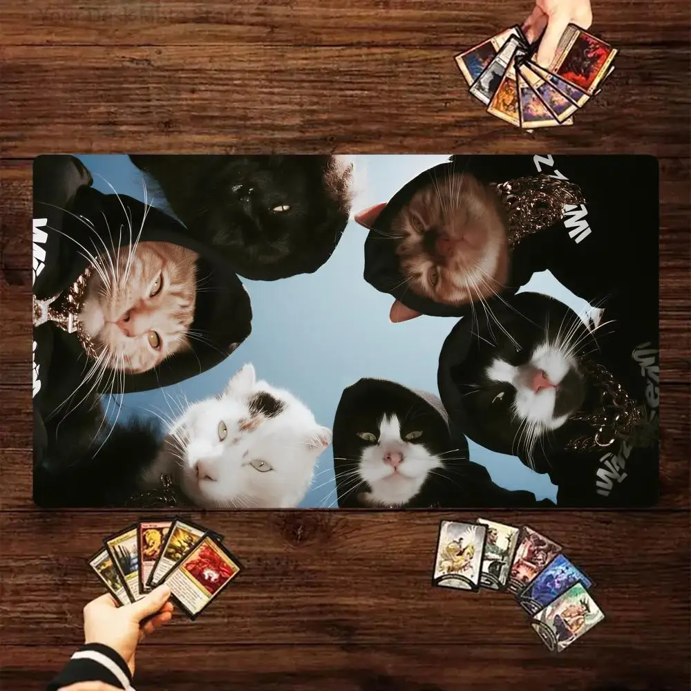 Super Cool Hip Hop Cat Magic Party Game Mat Durable Rubber for MTG&TCG Games 35X60cm Mouse Pad Offices Desk Mats Friendly Design