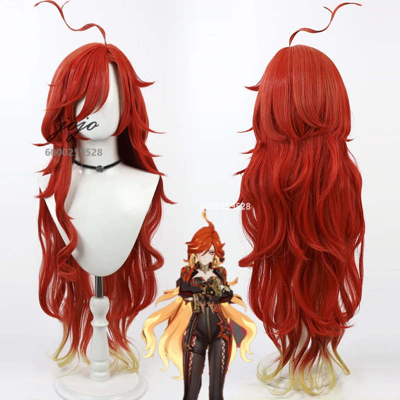 

Genshin Impact Game Mavuika Cosplay Wig Red Yellow Heat Resistant Synthetic Hair Halloween Party Role Play Headwear Wig Cap