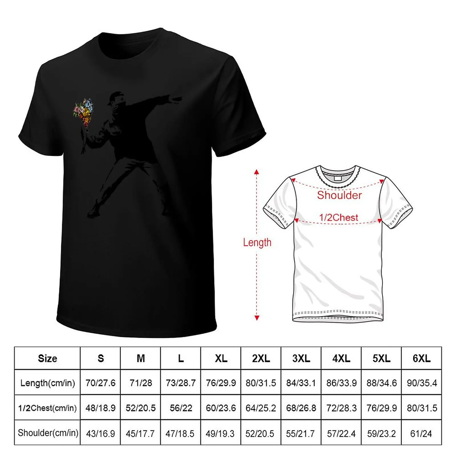 Banksy - Rage, Flower Thrower T-Shirt Minimalist Graphic Tee Shirt