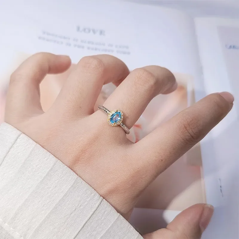 Natural colored treasure topaz tanzanite garnet sapphire ring s925 sterling silver index finger ring live broadcast popular