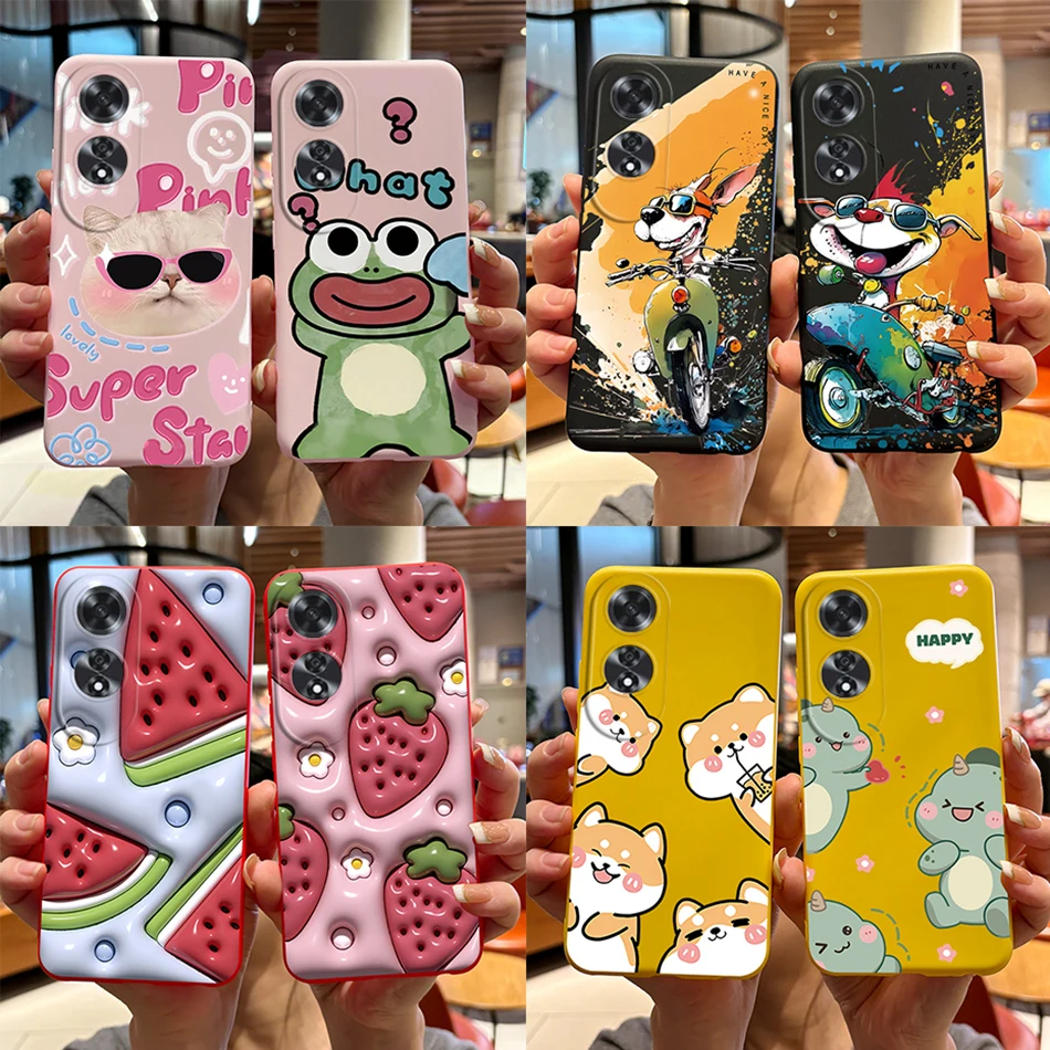 For Oppo A60 CPH2631 Case Cute Bear Cartoon Frog Painted Shockproof Soft Back Cover for Oppo A60 OppoA60 A 60 4G Silicone Bumper