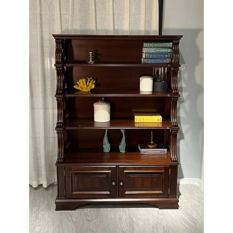 American country vintage solid wood bookshelf locker golden wire sandalwood combination bookcase