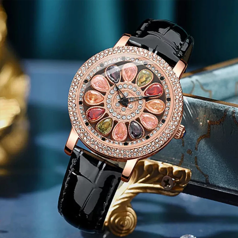 PINTIME2025 New Lucky Goddess Watch Colorful Diamond Inlay Fashionable And Casual Style Ladies Waterproof Quartz Watch