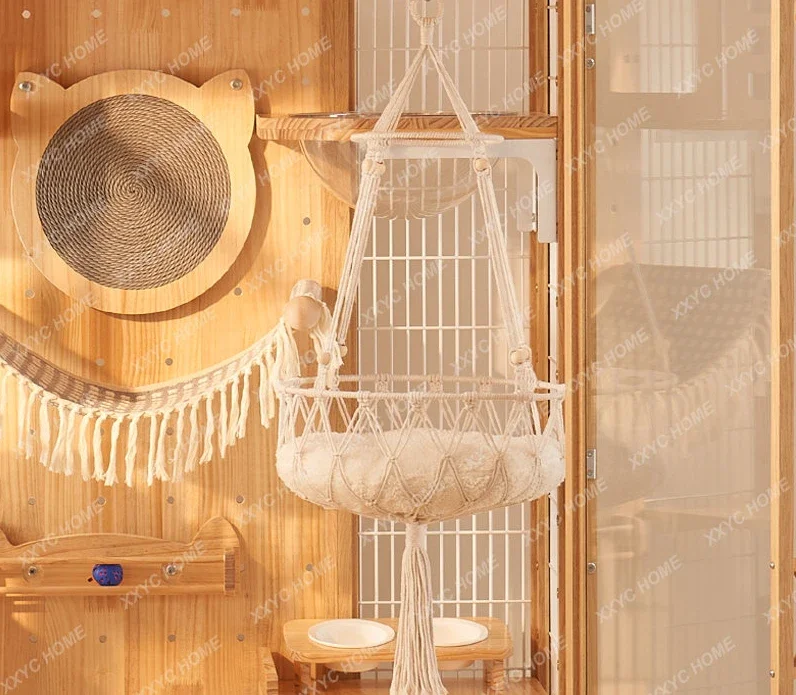 Solid Wood Cat Villa Cage Interior Space Capsule Scratching Pole Springboard Hammock Box Hanging Basket  Toy