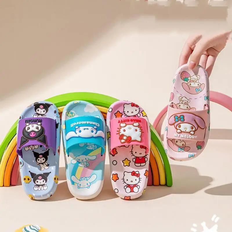 

Sanrio My Melody тапочки Kawaii милые детские нескользящие домашние тапочки для ванной комнаты с мягкой подошвой, легкие пляжные летние тапочки