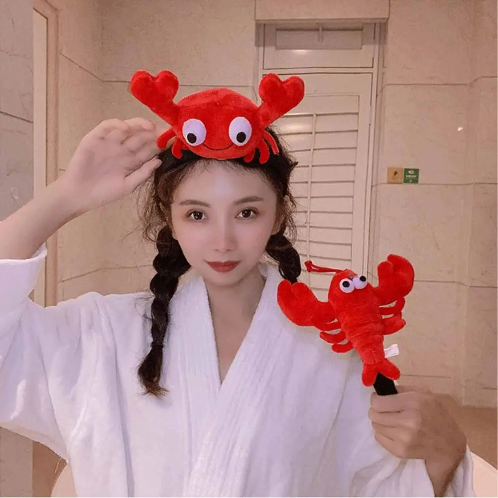 Girls Women Crayfish Crab Hair Accessories Headband Hair Band Face Wash Plush Hairpin