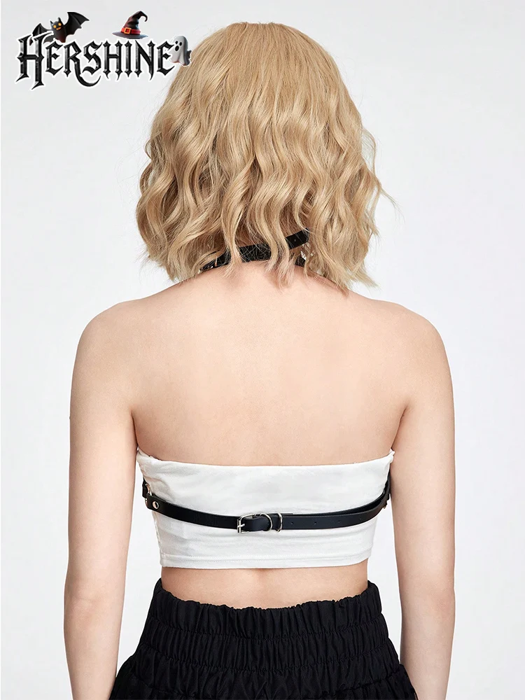 HERSHINE 1 ピース女性の黒 PU ライン五角形星型装飾ショルダーストラップ Y2K ダークパンクゴシックハロウィンアクセサリー