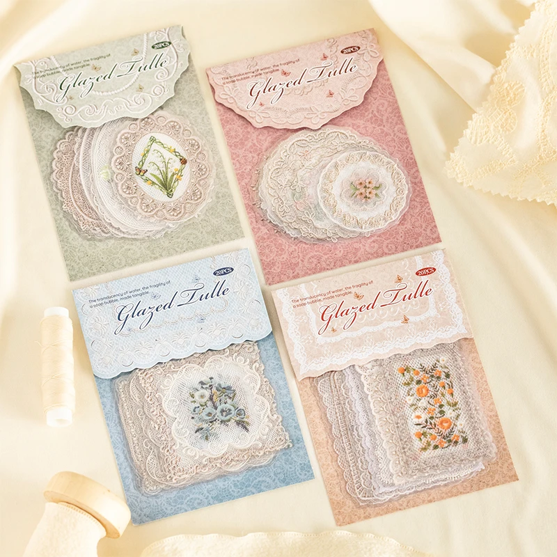 Paquete de 20 Pegatinas Decorativas de Papel Reticulado de Encaje Vintage para Manualidades, Diario, Planificador, Scrapbooking