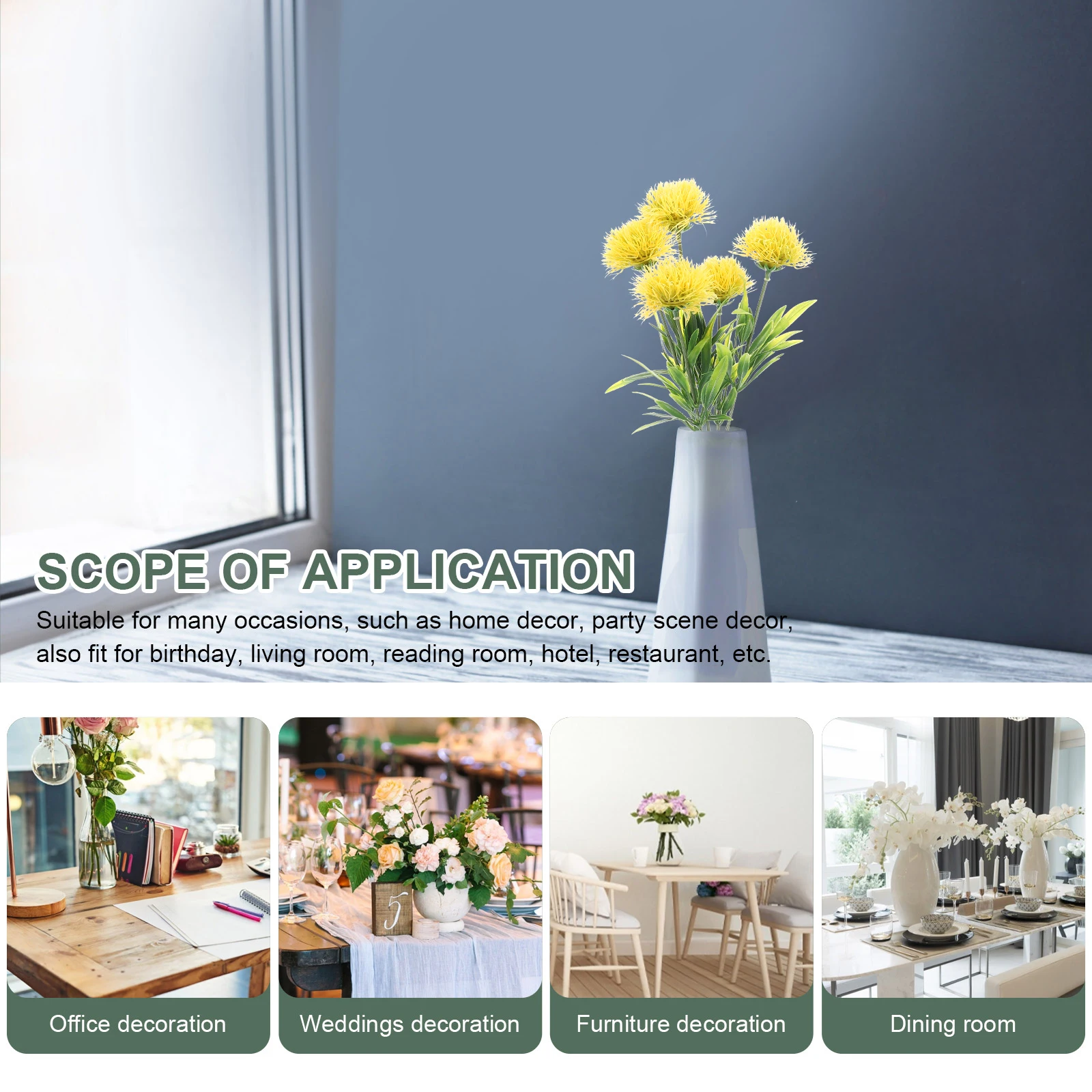 

4Pcs Artificial Dandelion Flowers Plastic Lifelike Faux Dandelions Home Office Vase Decoration Wedding Floral Arrangement