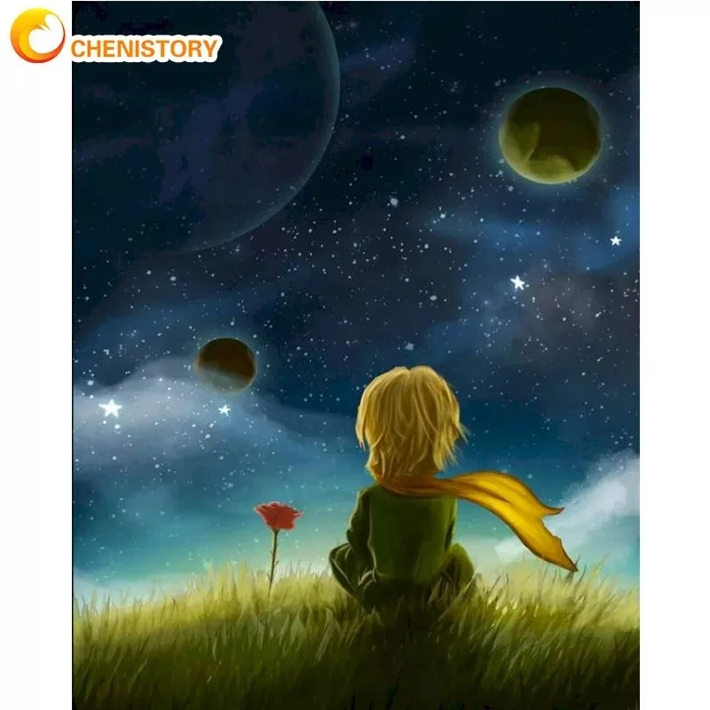 CHENISTORY Framed Painting By Numbers Kits 60x75cm Framed On Canvas Children Watch Stars Figure Picture By Number Home Arts