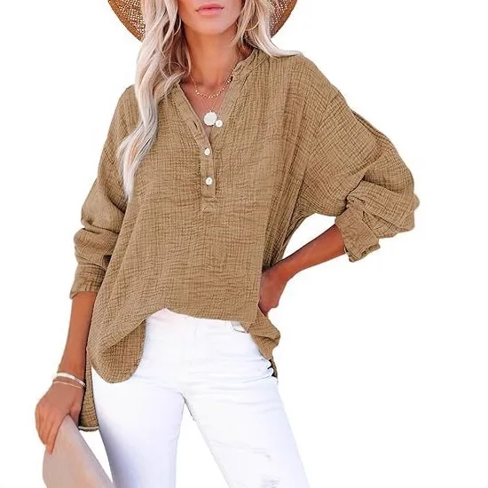 

Autumn Pleated Long Sleeved Shirt For Women Loose Cotton Pullover For Women Blusas Dama Top Femme Blusas Mujer