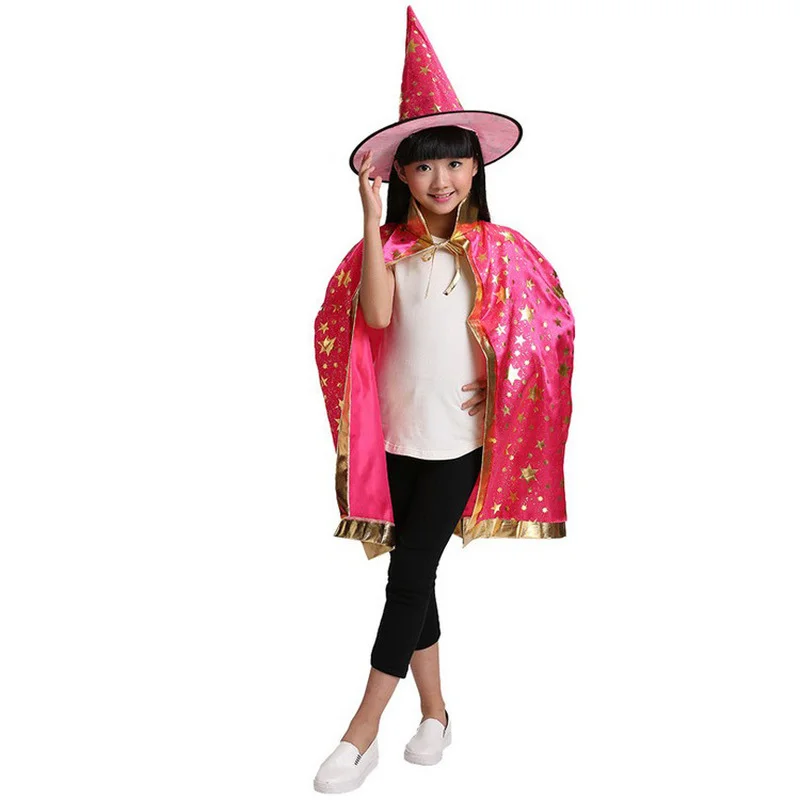 Disfraz de Halloween, capa de satén con sombrero para niños, mago, bruja, Cosplay, fiesta de Halloween, vestido para niños, ropa fantasma 2021