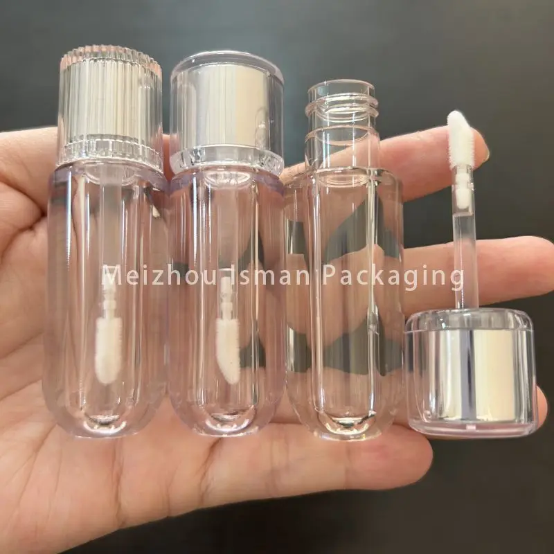 

50Pcs Wholesale new plastic 3ml unique double sliver cap clear packaging empty bottle thick wall lip gloss round container tubes