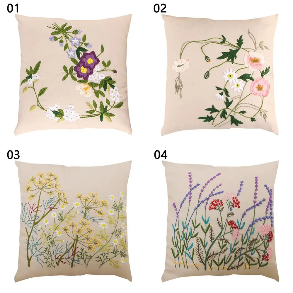 Manual Embroidery Pillowcase Kit for Beginner Flower Design DIY Handwork Cross Stitch Pillow Cover