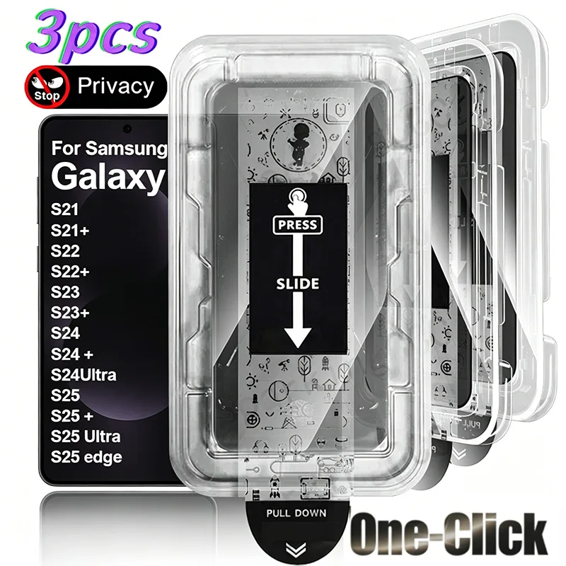 3Pcs for Samsung Galaxy S26/S25/S24 Edge/Ultra/Plus/Pro,S26/S25/S24/S23/S22/S21 Privacy One-clickfilm applicator Tempered Glass