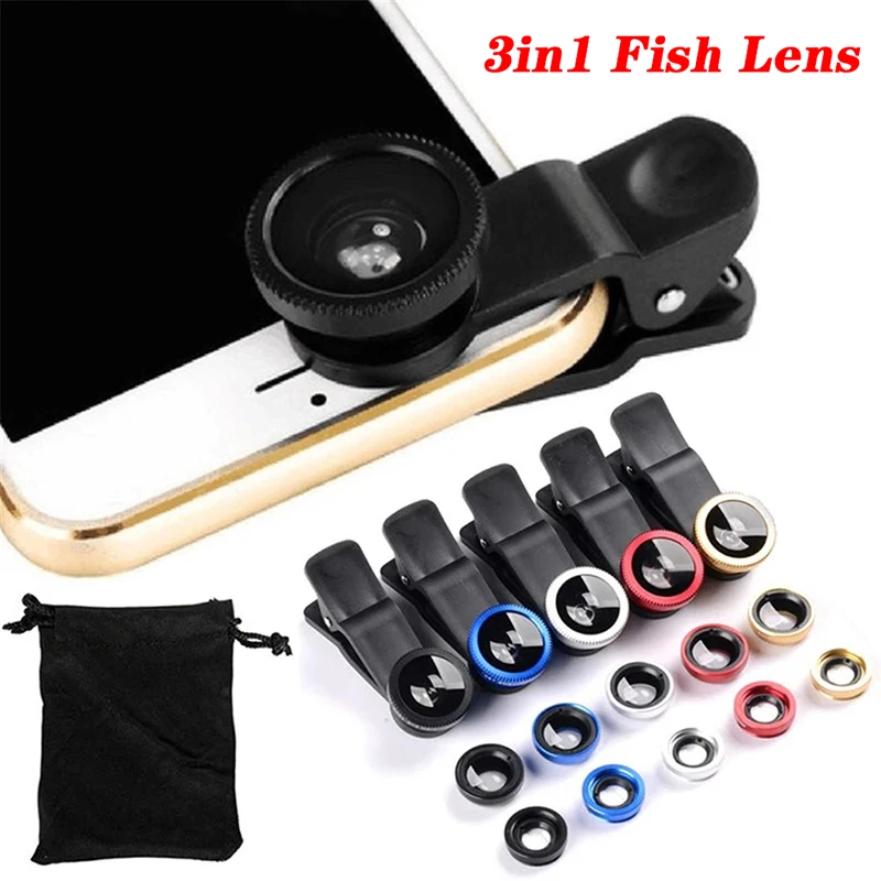 3 in1 Fisheye Phone Lens 0.67X Wide Angle Zoom Fish Eye Macro Lenses Camera Kits With Clip Lens Kits On The Phone For Smartphone