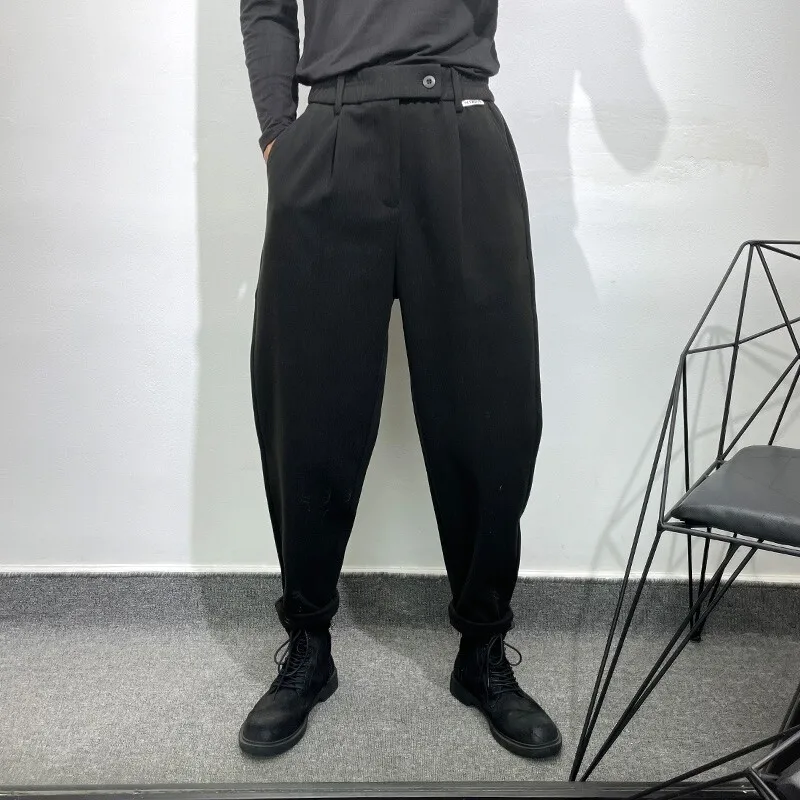 Avant-Garde  Fashion Retro Thick Wool Cloth Loose Cargo Ankle Banded Pants High Street Popular Leisure Non-Ironing Trousers