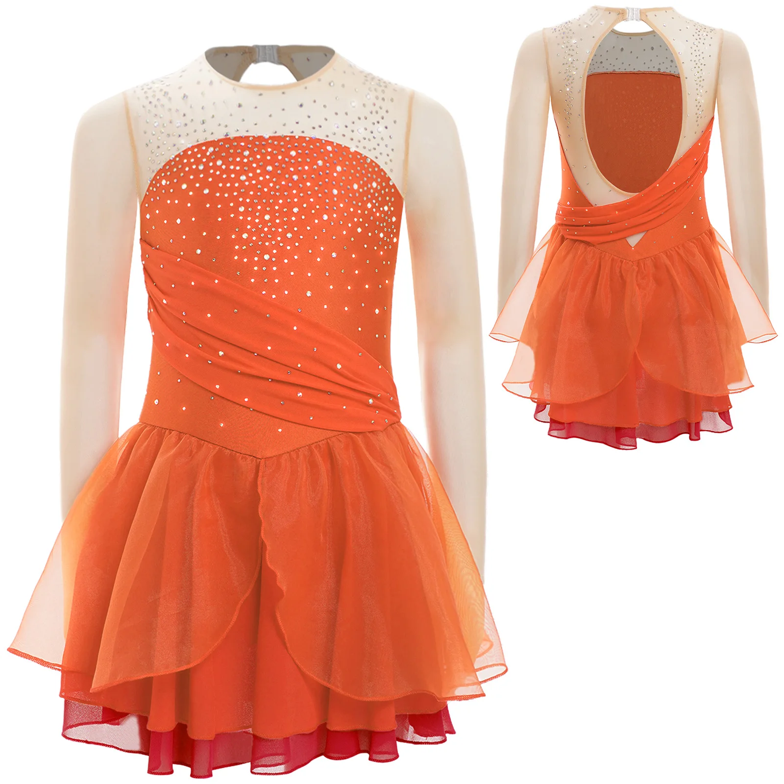Kids Girls Gymnastics Ballet Dance Leotard Ice Roller Skating Performance Costume Teens Figure Skating Dress Lyrical Dancewear