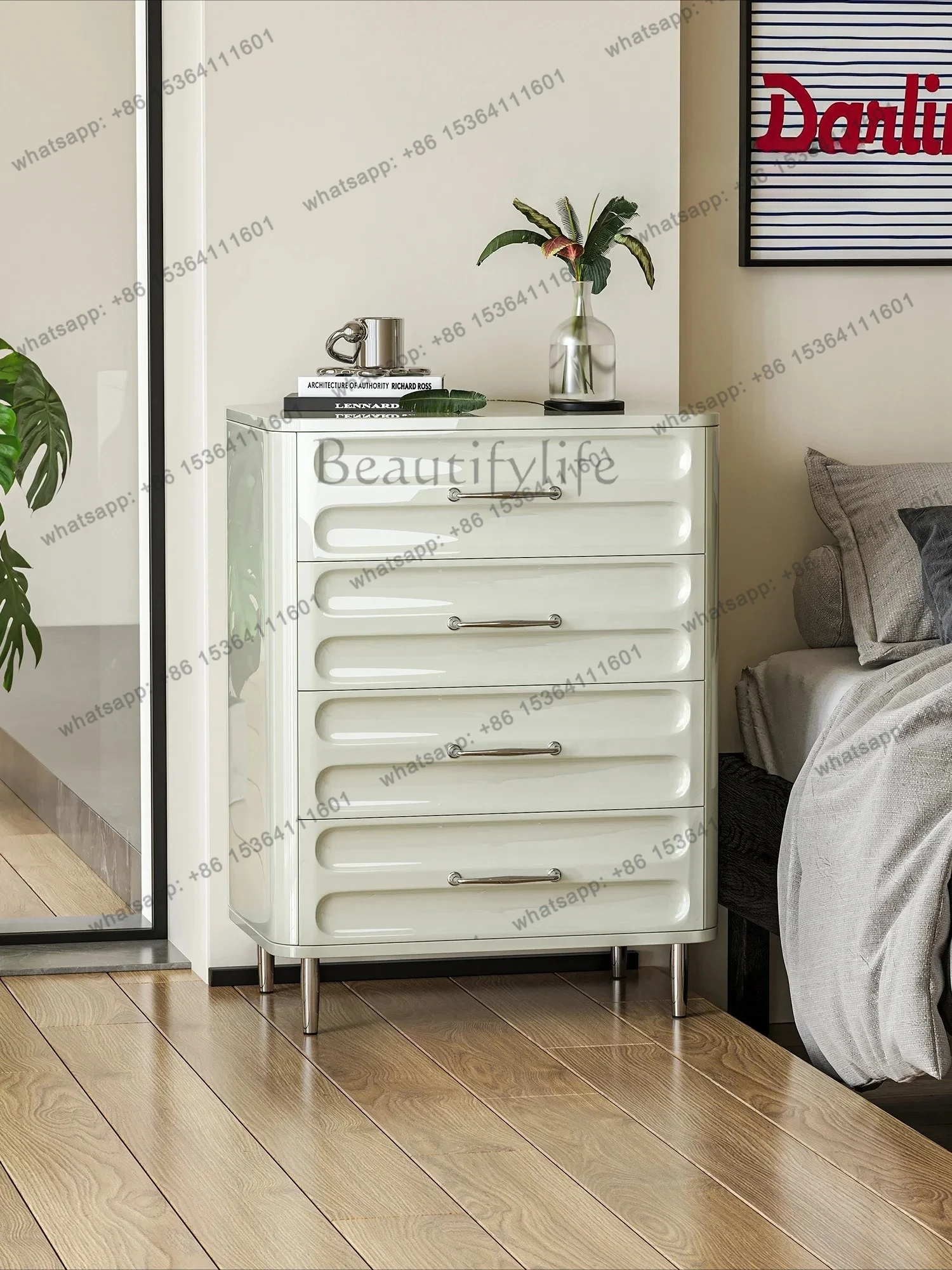 French Cream Striped Four Bucket Cabinets Bedroom Storage Cabinets Home Entry Entrance Cabinets Modern Simple Lockers